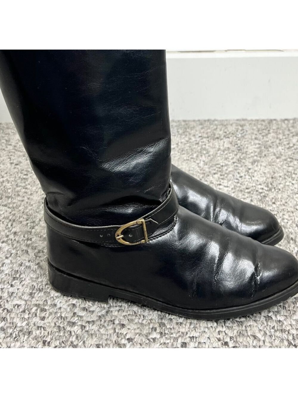 Vintage minimalist tall black vegan leather fleece lined flat boots 10 - Picture 6 of 15